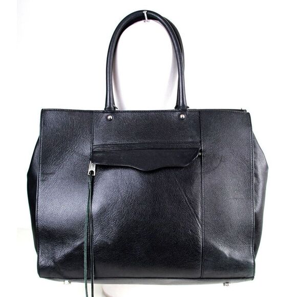 XL Rebecca Minkoff BLACK GENUINE LEATHER TOTE BUSINESS SHOULDER BAG HANDBAG - Picture 1 of 16